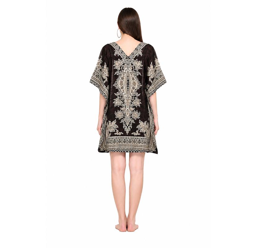 TreegoArt Fashion Women's Polyester Short Kaftan Caftan Printed Adjustable Boho Dress Nightwear Maxi Gown