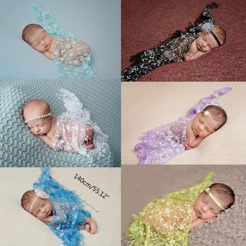Unique Lace Embroidery Newborn Photography Props Soft Wrapping Cloth Photoshoots Baby Girls Photo Shoot Accessories