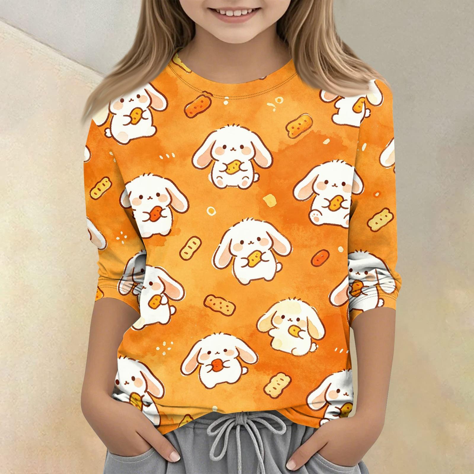 

Kids Animal Print Casual T Shirt Round Neck Three Quarter Sleeve Soft Comfortable Fabric Suitable for Everyday Wear and Playtime 160 шафрановий