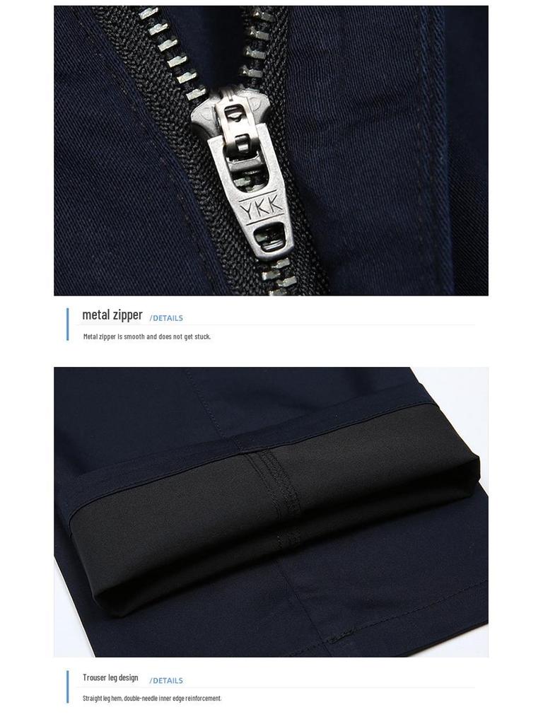 Men's High Waist Straight Leg Cotton Pants - Summer Casual, Solid Color, Middle-Aged, Loose Fit, Deep Crotch, Dad Trousers