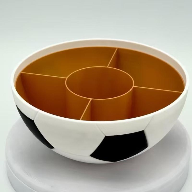 Snack Tray with Center Cup Slot, Soccer Style Serving Bowl for Sports Table Use, Ball Pattern Dish for Chips