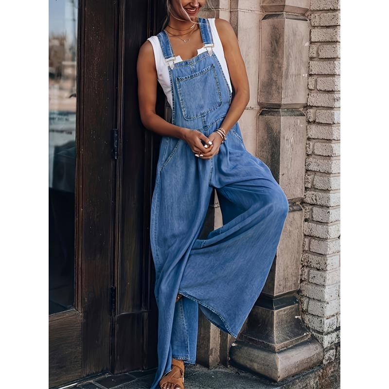 Losse zijzakken mouwloze denim jumpsuits, casual verstelbare schouderband denim bretels broeken, dames denim jeans & kleding