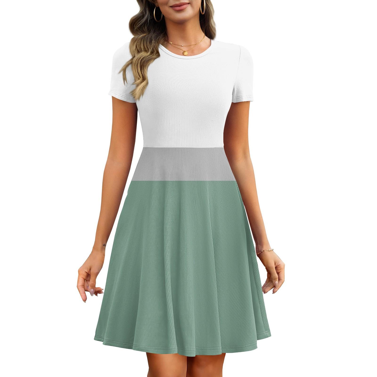 

Женские летние модные платья с коротким рукавом, карманом, в полоску, с лоскутным принтом, рубчик, базовые XL зелёный