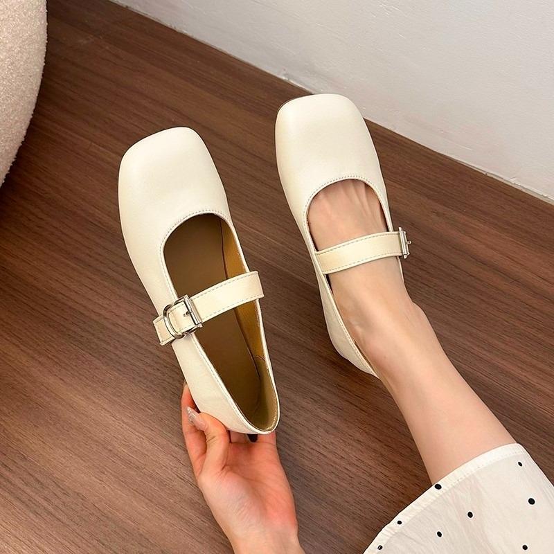 

2025 Осень Женская Повседневная Обувь на Плоской Подошве Корейский Стиль Женская Профессиональная и Праздничная Обувь Туфли с Круглым Носком Мэри Джейн Лоферы 35 бежевый