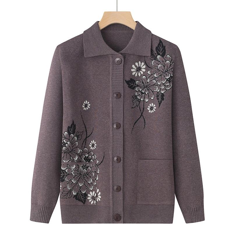 Damen Floral Bestickte Strickjacke mit Knöpfen