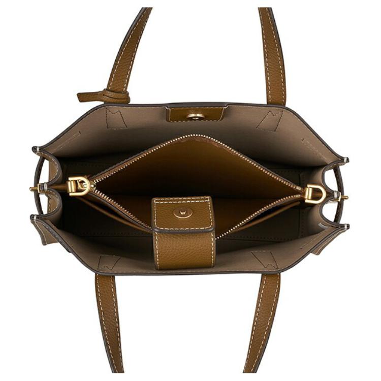 Tory Burch Walker Adjustable Detachable Shoulder Strap Leather Briefcase Crossbody Tote Bag Small Women bags Hazelnut-Brown 73625-244