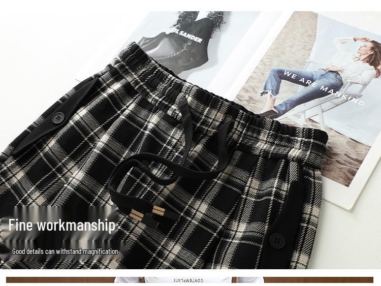 Women's High-Waisted Plaid Wide-Leg Pants - Spring Slimming Casual Drape Style