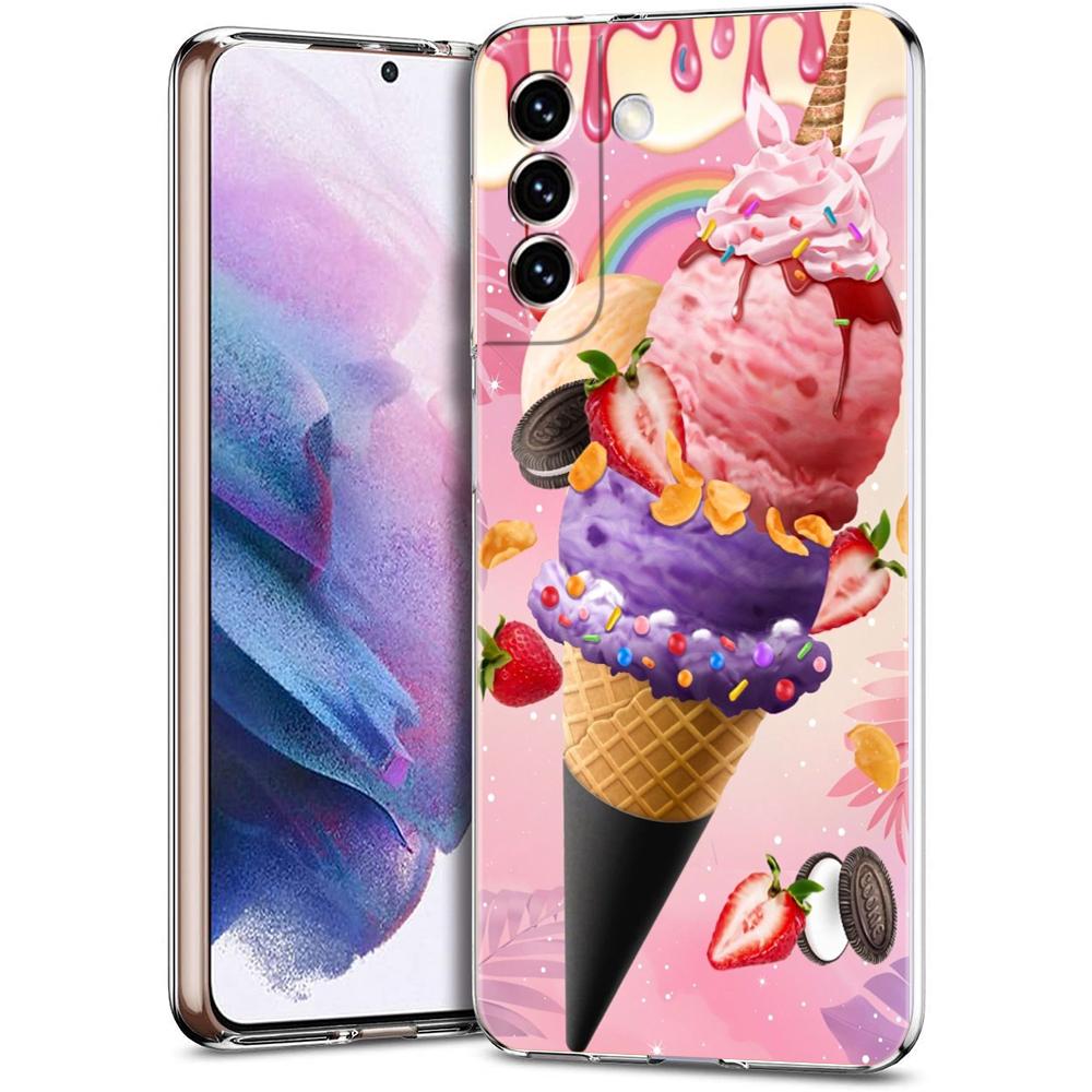 

Transparent Phone Case Cover for Samsung Galaxy S25 S24 S23 S22 S20 S21 FE Ultra S24 S23 S10 S10E Plus 5G Ice Cream Pattern Bags for Samsung S25
