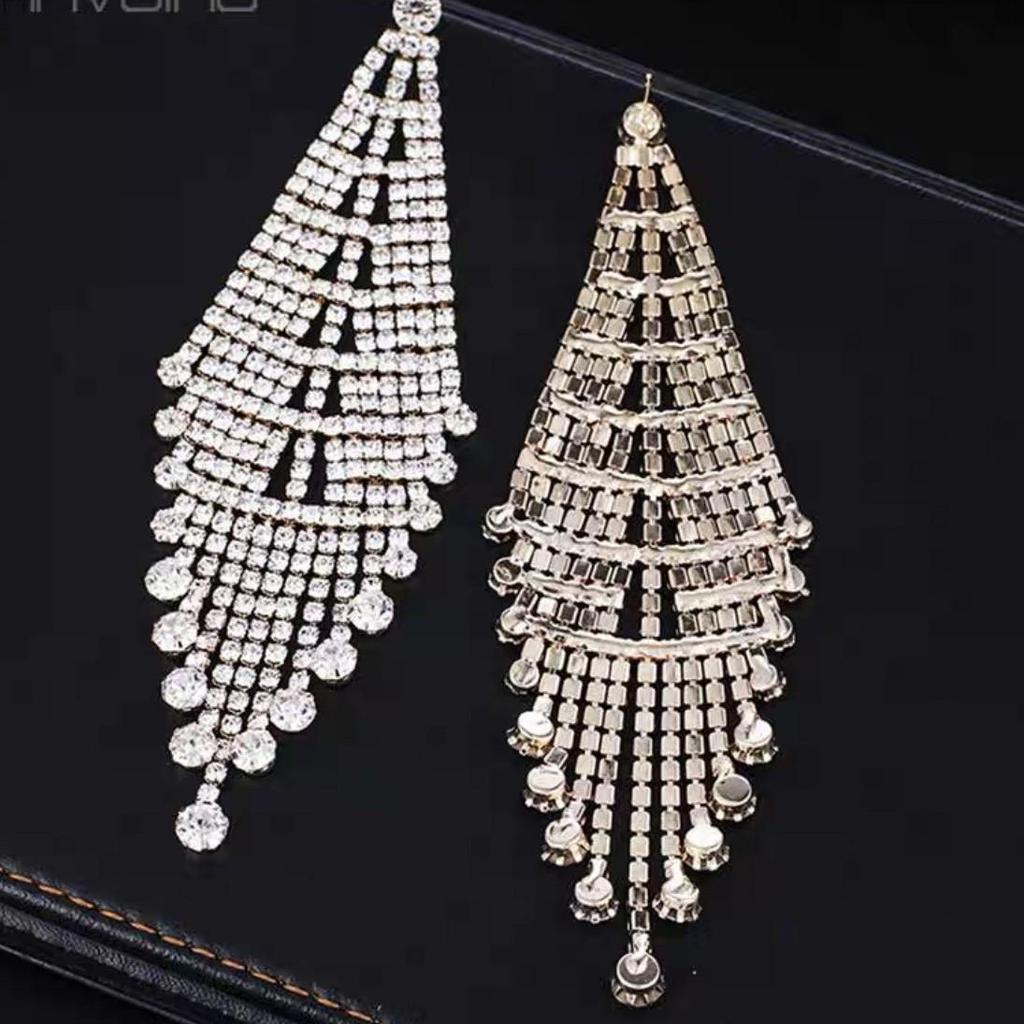 Silver Needle Rhinestone Tassel Earrings: Light Luxury, Geometric Design, Fashionable & Exquisite Studs for Women