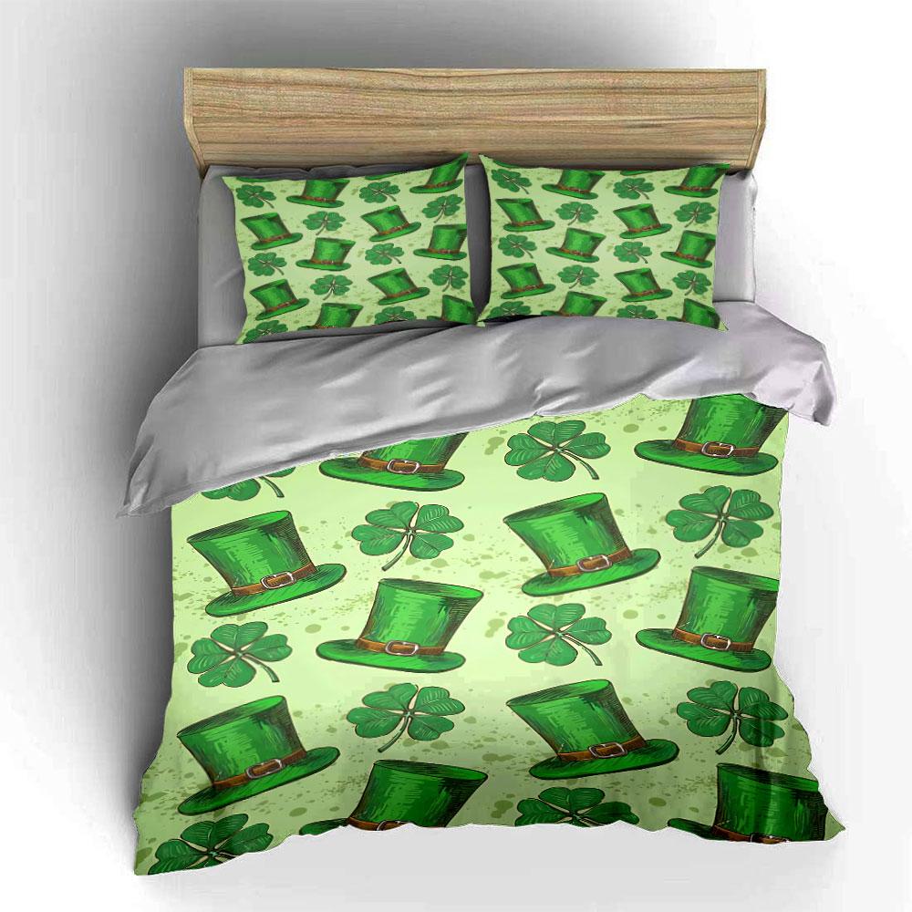 St. Patrick's Hat and Clover Set Bedding Duvet Cover Set Duvet Cover Pillowcases (1 * Duvet Cover 2 * Pillowcases, Without Duvet Insert)