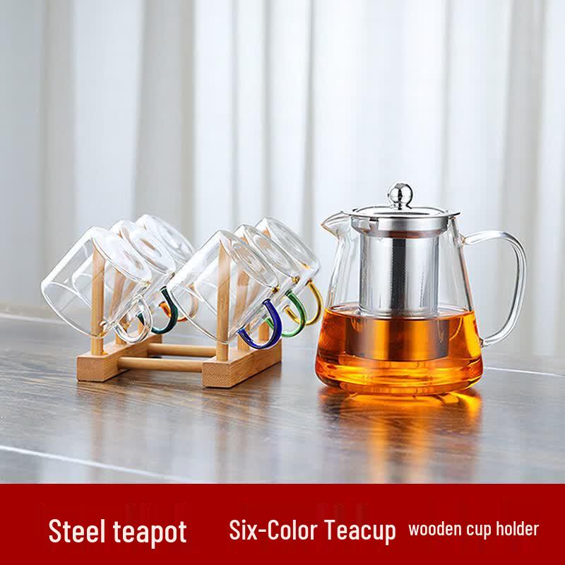 ZISIZ Heat-Resistant Glass Teacup Set with Storage Rack