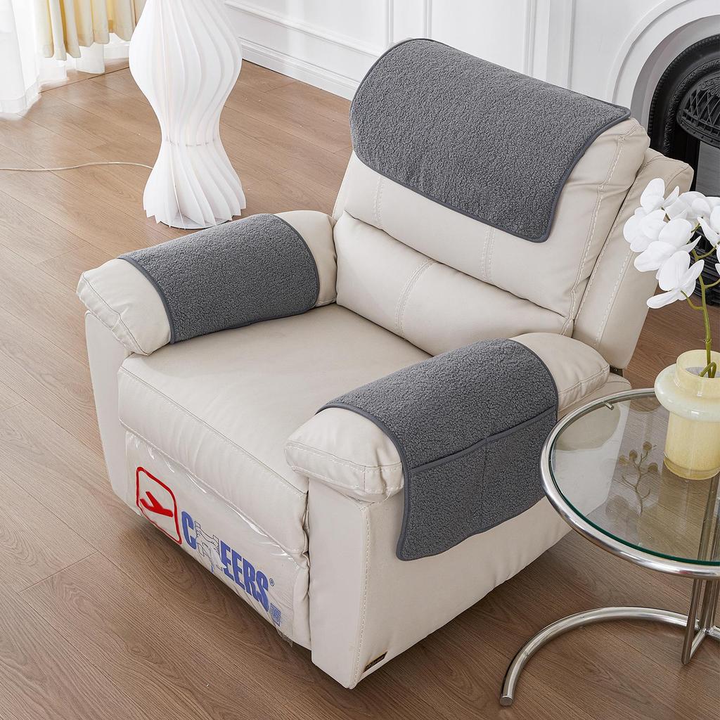 Lambswool Sofa Armrest Pad Set with Storage Pocket (3-Piece)