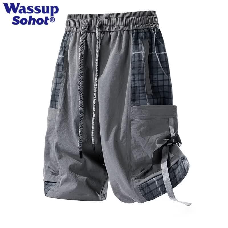 Wassup Sohot Men s Plaid Splicing Casual Shorts 2XL