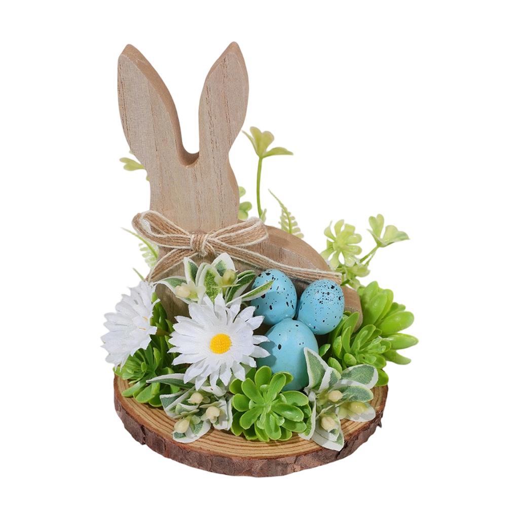 Simulated Flower Bunny Shaped Wooden Ornaments, Holiday Decoration Ornaments