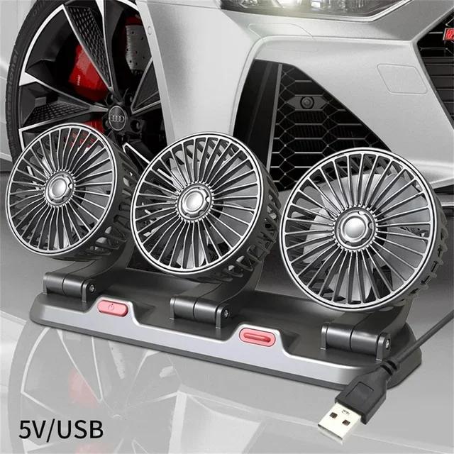 New Design 360° Rotating Three Heads Car Cooling Fans Portable Home Office Powerful Wind Speed All Vehicles Perfect Summer Days