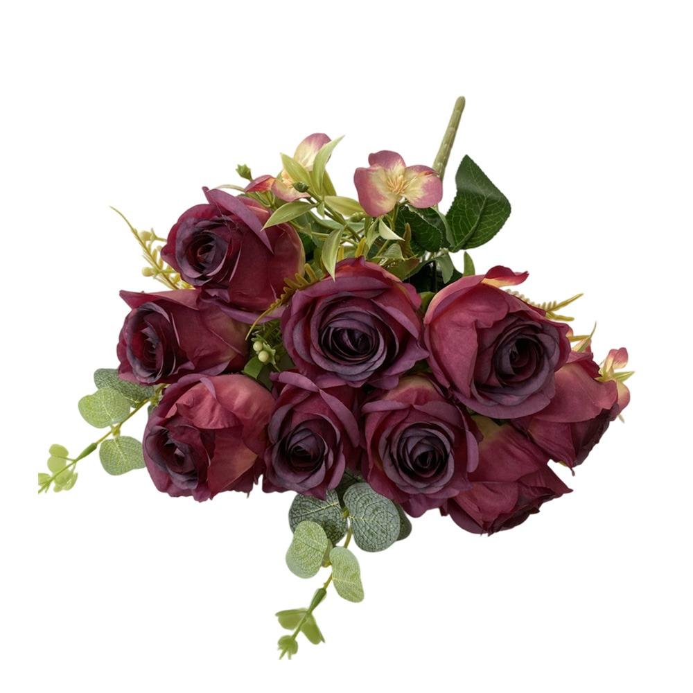9 Heads Simulation Flower Bouquet Multicolor Faux Flower Creative Bridal Bouquet Desktop Ornament