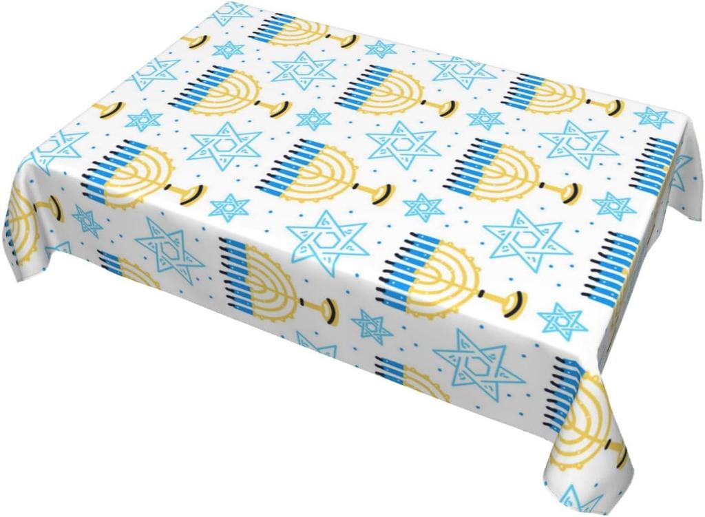 Happy Hanukkah Waterproof Tablecloth Jewish Holiday Party Table Decor Reusable Kitchen Dining Tablecloth Hanukkah Decorations