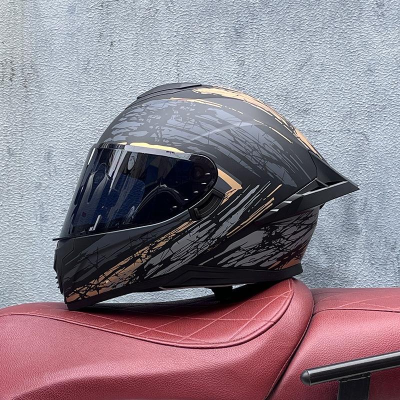 Full Helmet Double Mirror Helmet Men's Four Seasons Universal Hard Hat Female Knight Locomotive Double Lenses