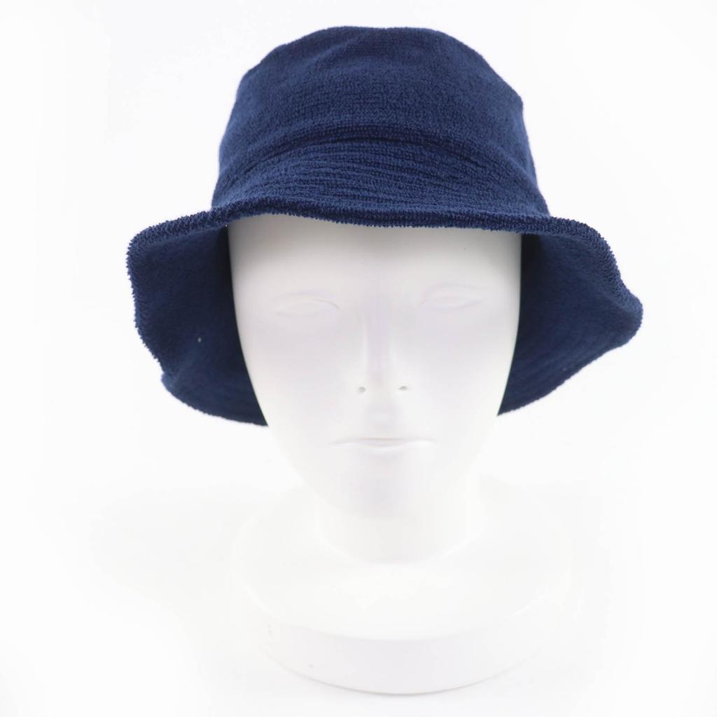 Pristine HERMES Hat H Logo Embroidered Bucket Hat Navy Cotton Women XS Used