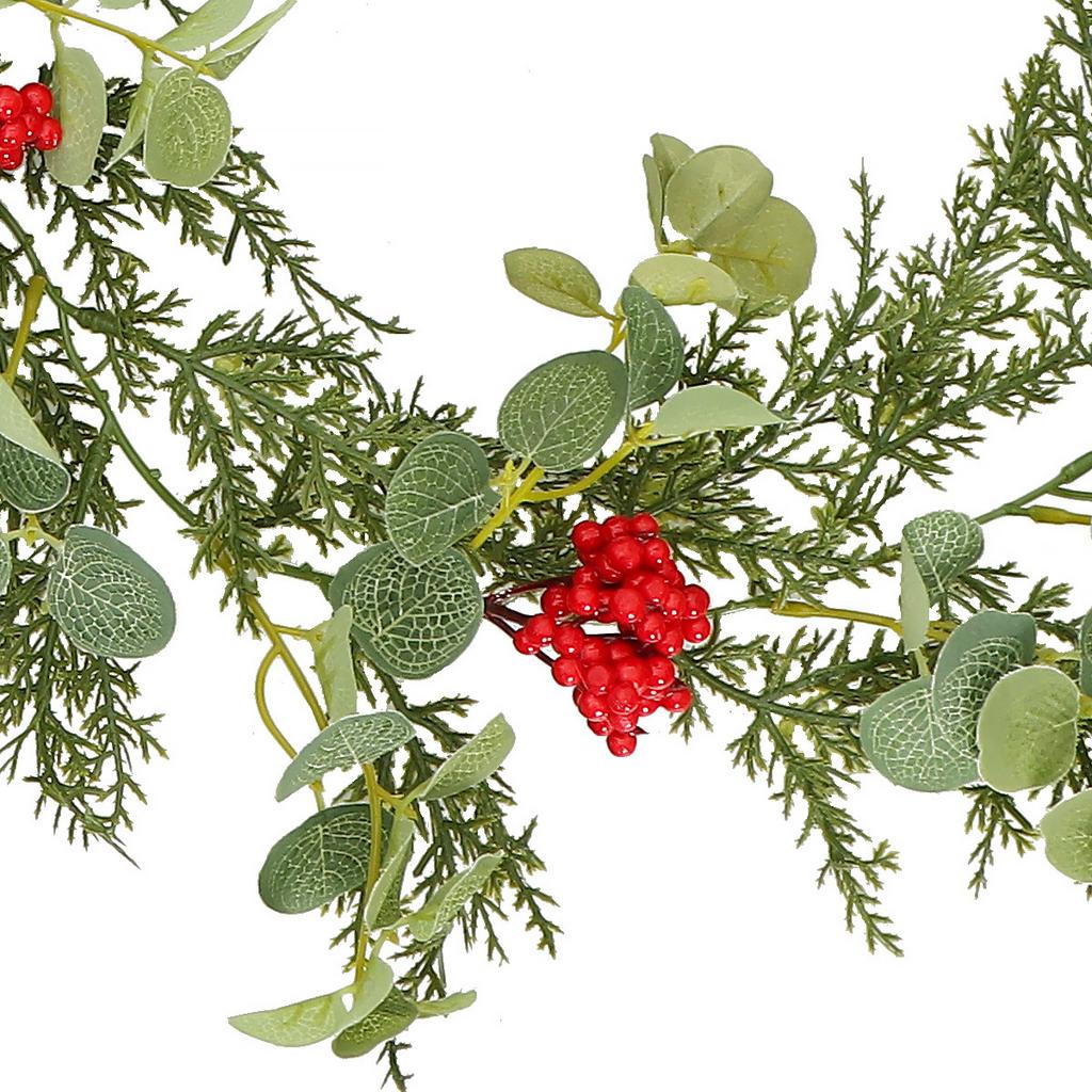 Festive Decoration with Simulated Green Plants, Pine Needles, Christmas Ornaments, Wreaths, Indoor Decoration with Simulated Rattan
