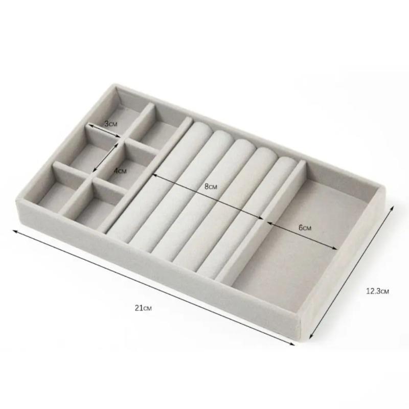 Plyšový organizér na šperky, odnímatelný tác, náušnice, náušnice, prsteny, náhrdelníky, úložný tác, zásuvka, přihrádkový tác