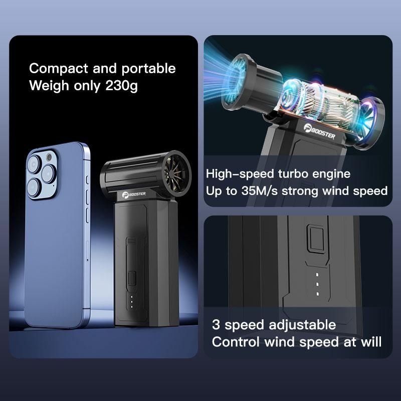 Booster W01 Mini Turbo Jet Fan USB Rechargeable Turbo Blower Fan 100000 RPM Brushless Motor 36m/s High Speed Duct Blower for Outdoor,Car,Home