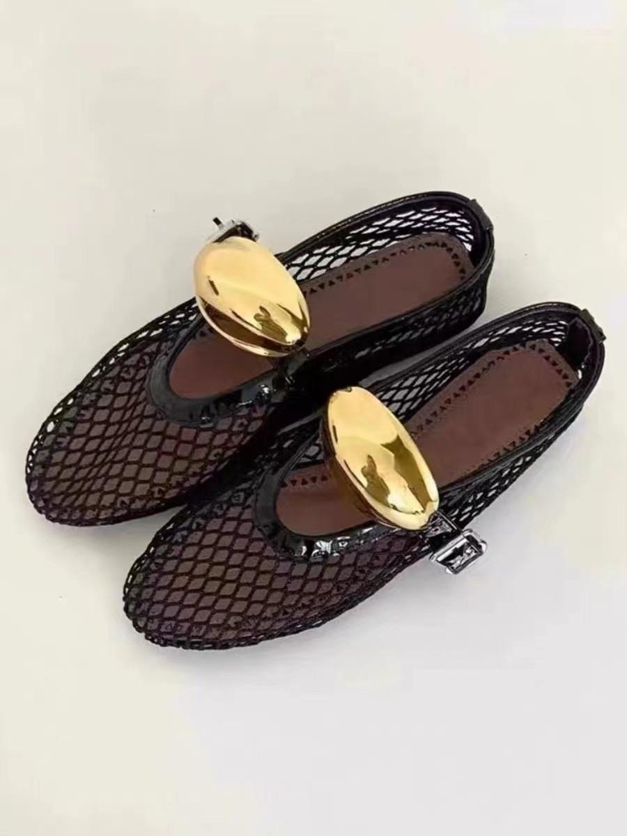 

дизайн с круглым носком, сетка-рыбка, полые балетки, женские летние синие модные туфли на плоской подошве с ремешком и пряжкой, одинарные туфли 40