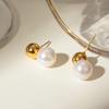 Yori Elegant Imitation Pearls Stainless Steel Round Ball Drop Earrings Temperament Metal Charm Stylish Jewelry Gift