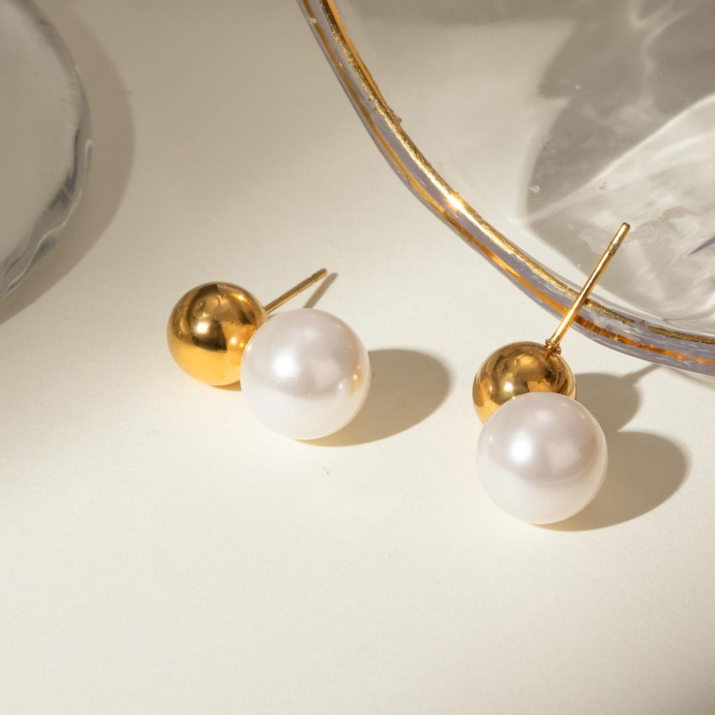 Yori Elegant Imitation Pearls Stainless Steel Round Ball Drop Earrings Temperament Metal Charm Stylish Jewelry Gift
