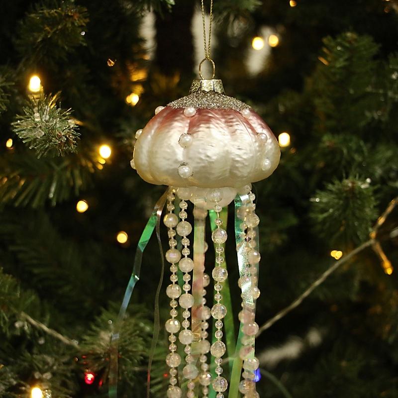 Glass Pearl Jellyfish Pendant Beach Christmas Decoration Christmas Tree Decoration Pendant Four Sets Hang Up