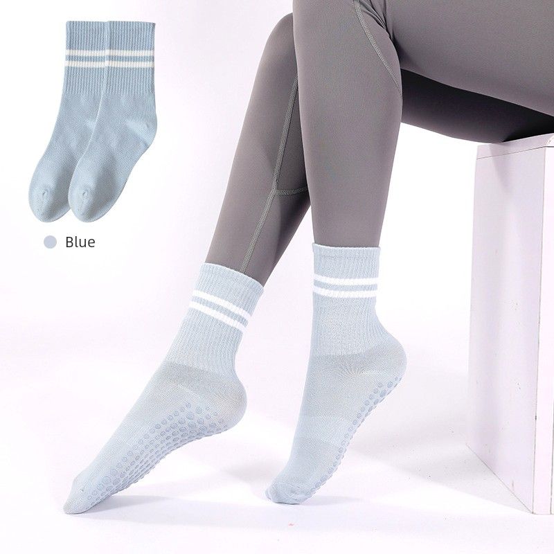 

Yoga Socks Middle Tube Non-Slip Professional Women Sports Autumn Winter Heattech White Black Dance Pilates Socks Striped Socks Blue