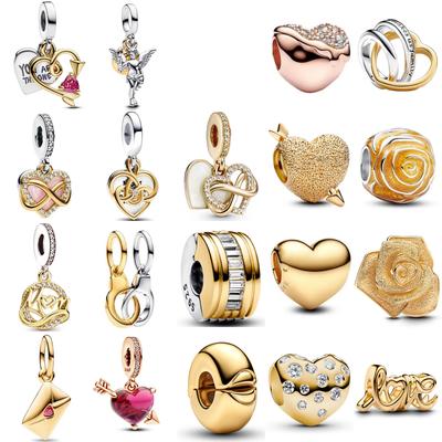 1/18K Gold Plated 925 Silver Infinite Love Charm Bracelet Jewelry Mother Heart Flower Bead Valentine Gift