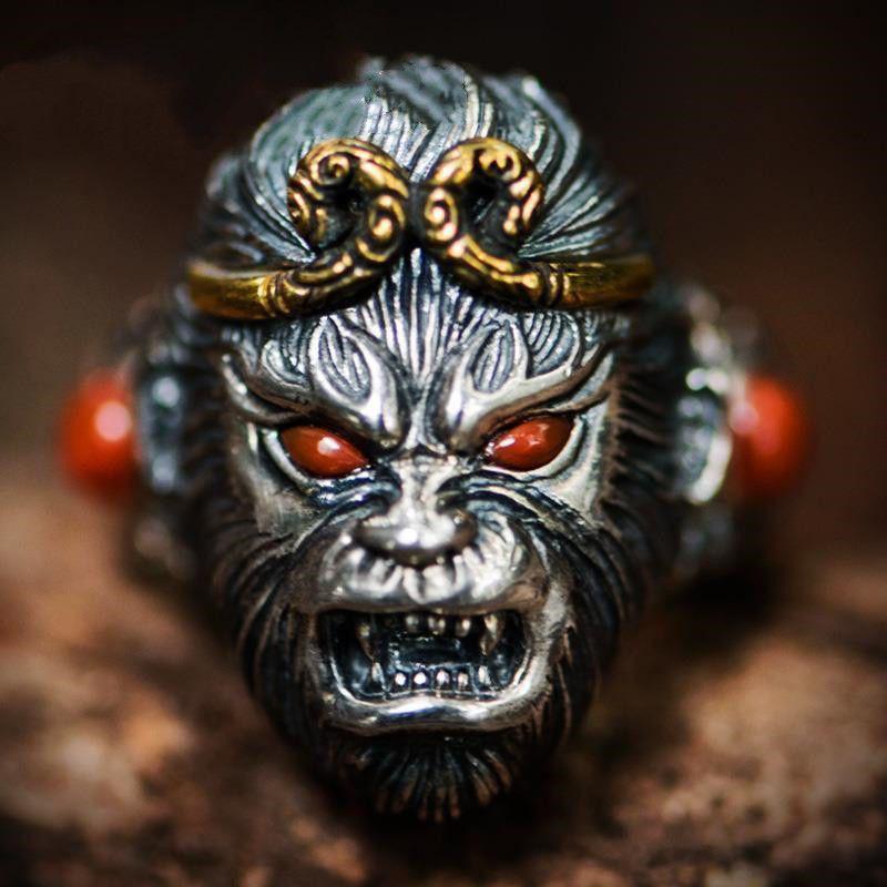 Sun Wukong Retro Silver & Gold Plated Openable Ring - Men's Domineering Index Style