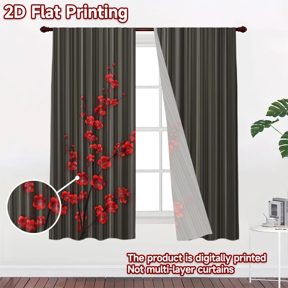 2D flat printing 2pcs Curtain Party Window Curtains Elegant Red Blossoms Digital Printed Polyester Drapes Festive Holiday