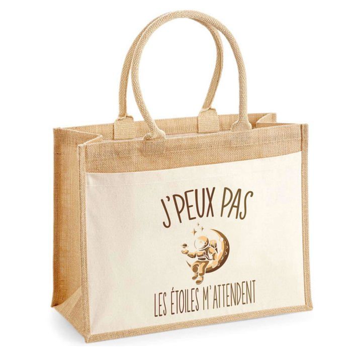 Sac de plage - PLANETEE - jute avec poche Etoiles Astrologie J'peux pas - Coton - 43 x 33 cm - Multicolore