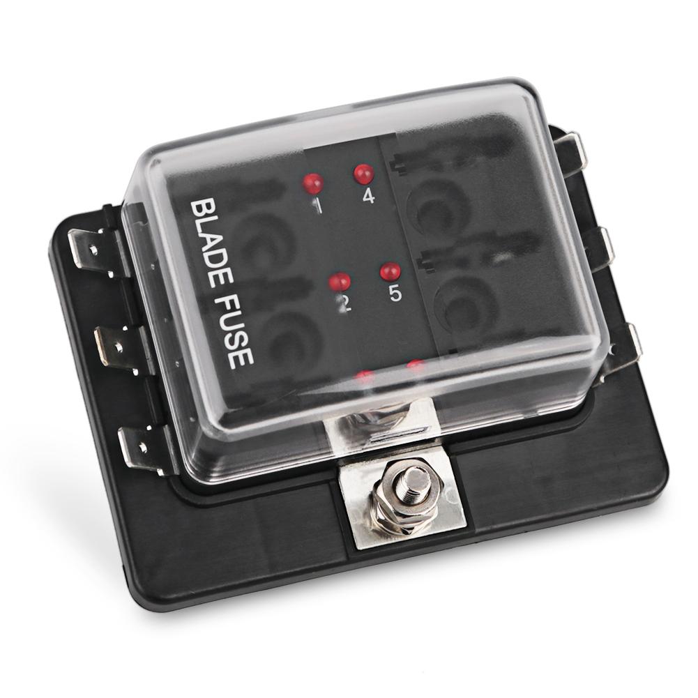 

12 Way Car Marine Boat 12V 24V Fuse Box Blade Base Fuse Block Holder Screw Nut Terminal Free Fuses LED Indicator Waterpoof Cover 6 Ways Fuse holder