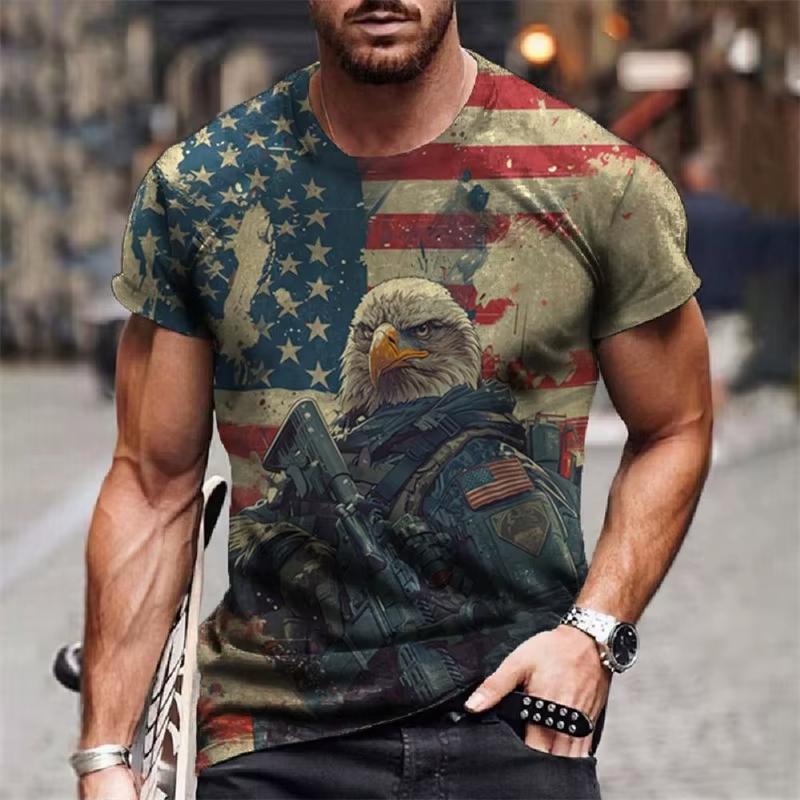 American Flag Graphic T-Shirt For Men Eagle Animal 3D Printed Tees Summer Casual Loose Short Sleeve T Shirts Street O-Neck Tops