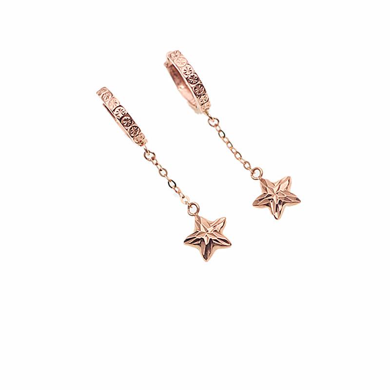 Exquisite Russian Purple Gold Shiny Pentagram Earrings, Simple Niche Korean Version Versatile Rose Gold Plated Ear Buckles