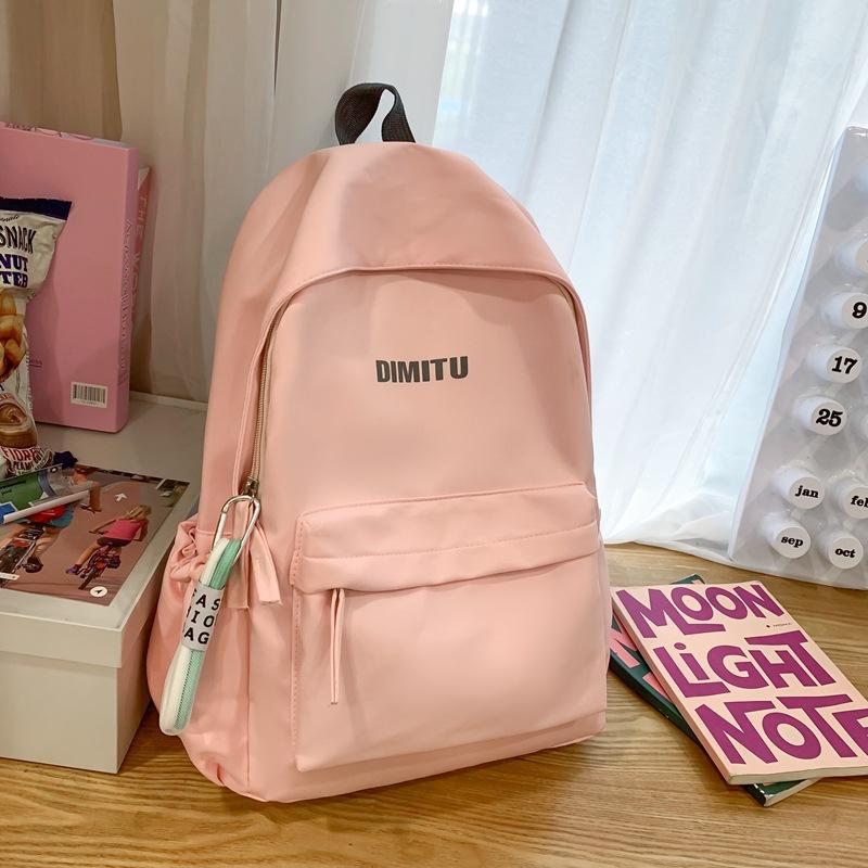 

Школьный рюкзак женский большой вместимости для начальной школы, средней школы, университета, Харадзюку, простой однотонный рюкзак мужской No pendant розовый