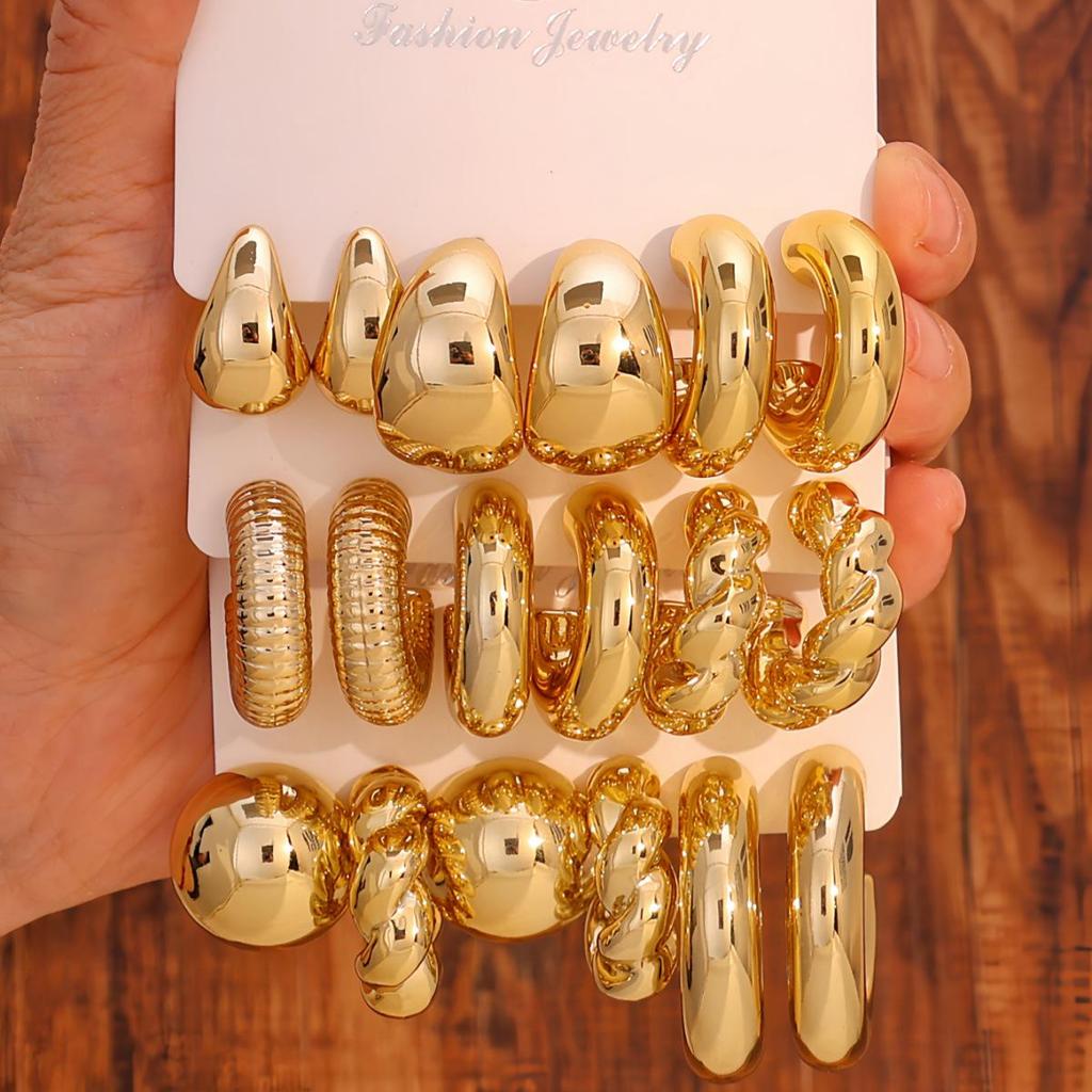 Women's Geometric Gold Teardrop and Twist Earring Set (3-9 Pairs)