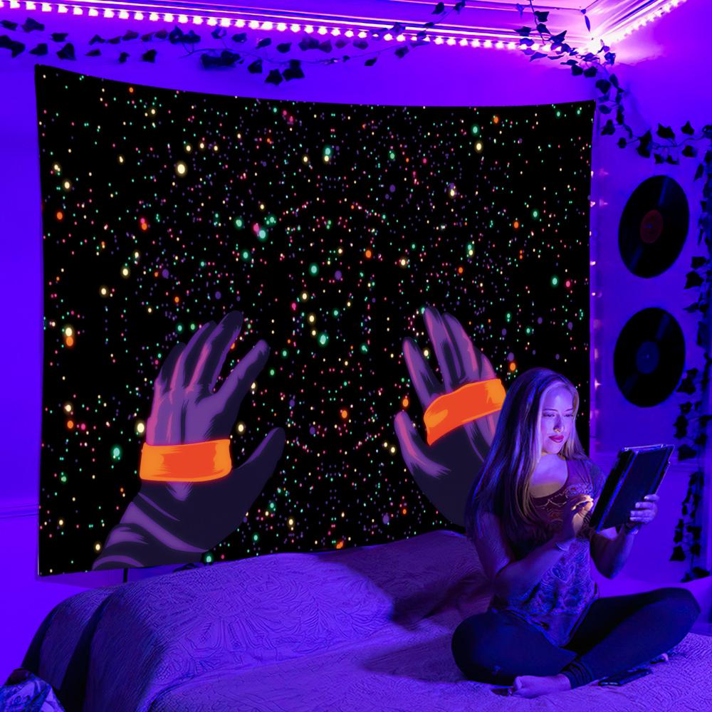 Black Light Tapestry UV Reactive Psychedelic Wall Hanging Dj Background  for Bedroom Dorm Indie Room Decor