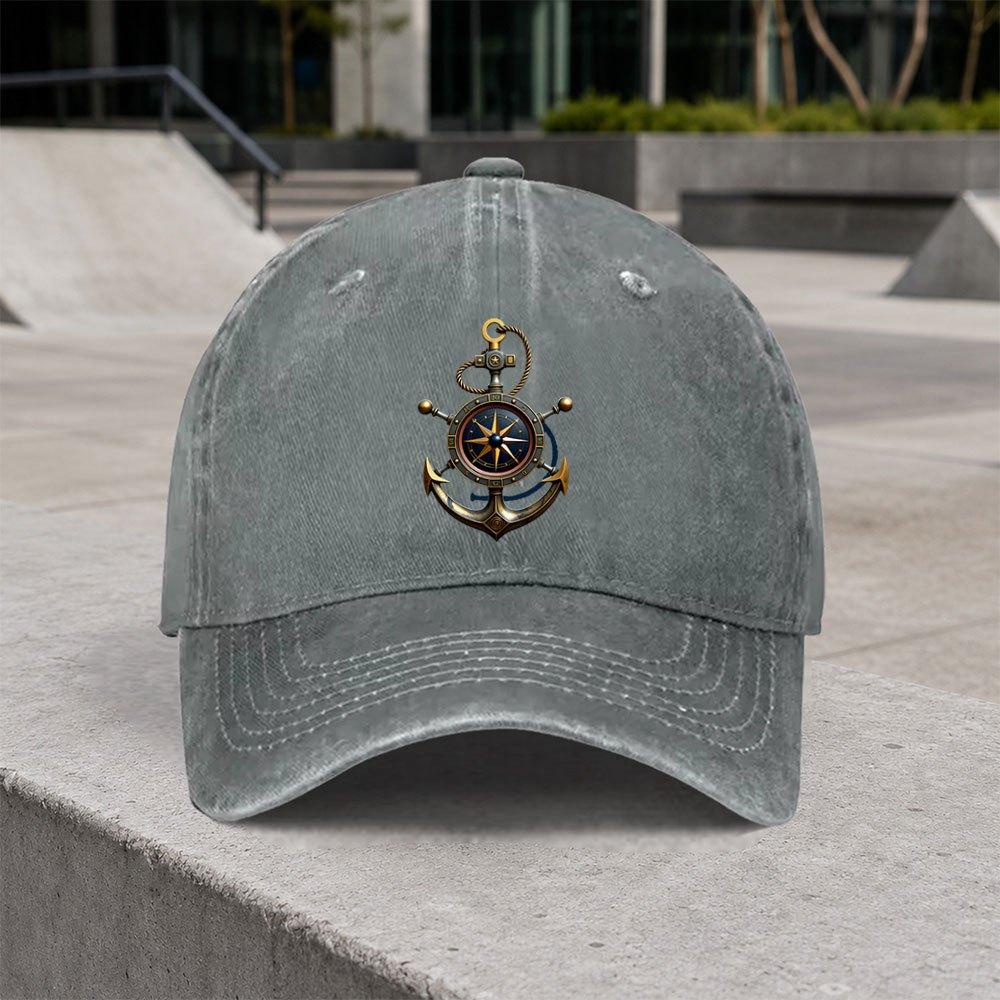 Vintage Nautical Compass Anchor Baseball Cap Adjustable Duckbill Hat for Unisex Women Outdoor Vacation Unisex
