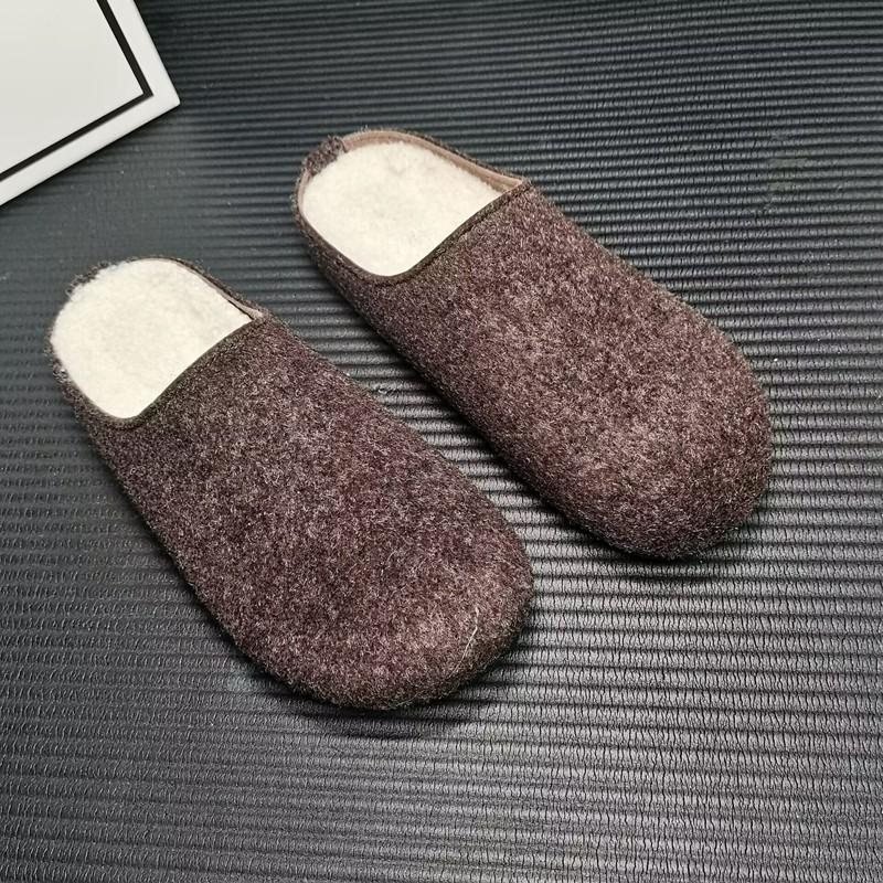 Fashion Women's Baotou Slippers Winter New Round Head Deep Mouth Suede Soft Sole Anti-slip Wear-resistant Flat Shoes