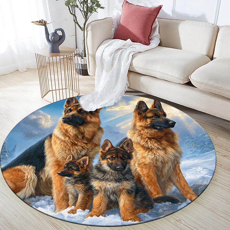 Snow Wolf & Polar Bear Pattern Round rug,Carpet Rug for Living Room Bedroom Playroom ,Non-slip Floor Mat,Holiday Gifts and Birthday Gifts.