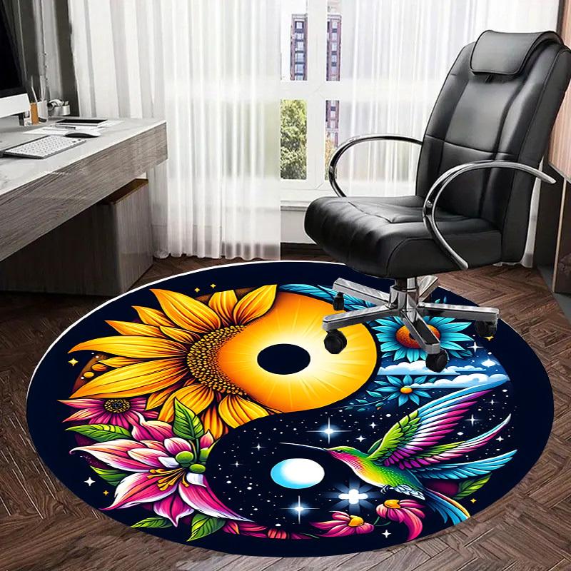1pc Office Carpet Chair Mats Yin Yang Harmony Flowers Hummingbird Perfect for Decorating Office Chairss, Or Bedrooms.YDT322