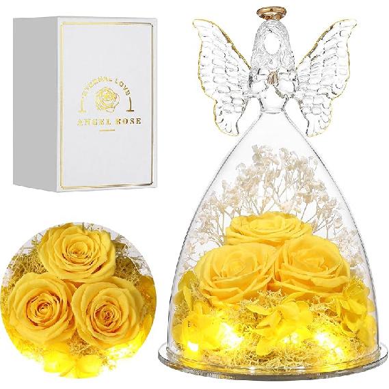 Mothers Day Mom Gifts for Women Preserved Flowers in Glass Angel Forever Flowers Gifts Eternal Roses Gifts for Grandma, Light Purple