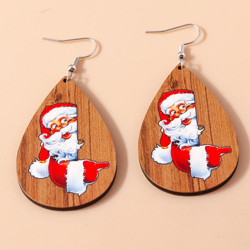 Santa Claus Water Drop Wooden Christmas Earrings – European and American Design