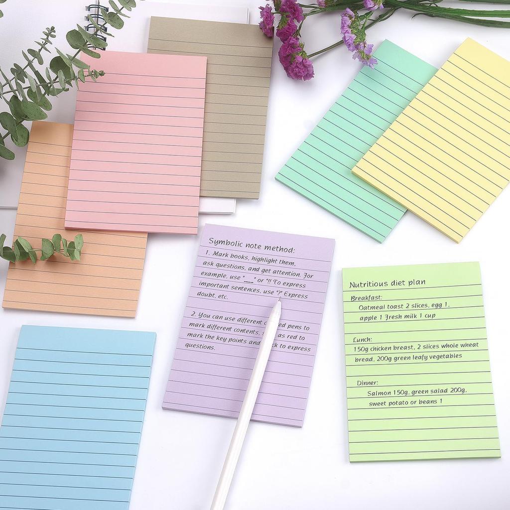 4x6 Inch Lined Sticky Notes, 8 Pack, Light Colors, Premium Self-Adhesive Notepads, Large Sticky Pads for Office, School & Home Use, Easy to Use,