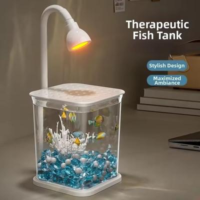 Creative Mini Desktop Fish Tank INS with LED Light Plastic Clear Aquariums Breathable Durable Landscape Fish Tank Kids