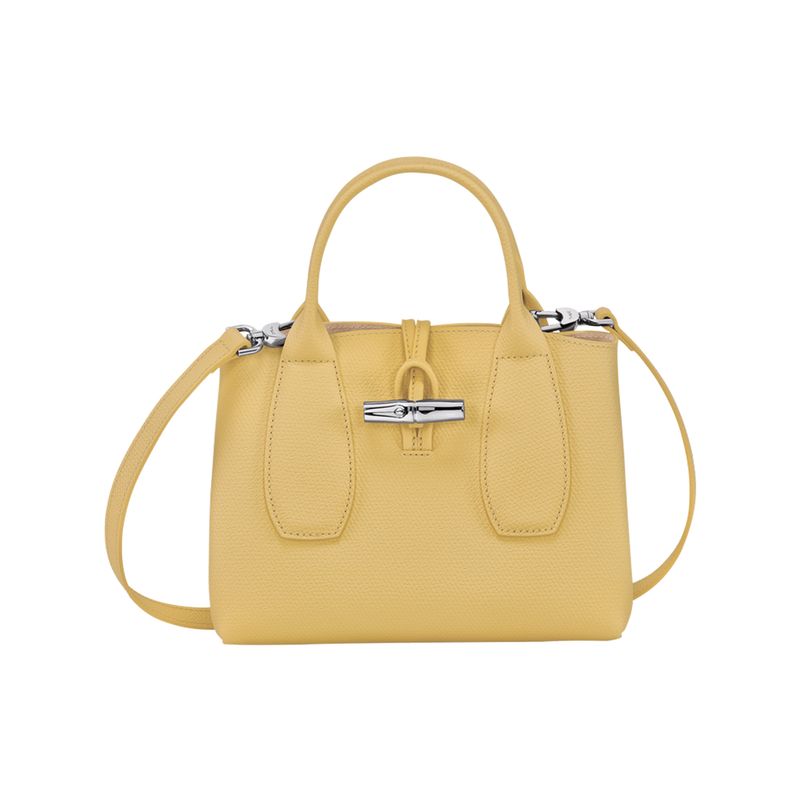 Longchamp Le Roseau 22 Bambus-Schnallenverschluss Große Rindsleder-Tasche Schulter-Crossbody-Handtasche Kleine Damenhandtaschen Rosa Gelb 10095HPN452